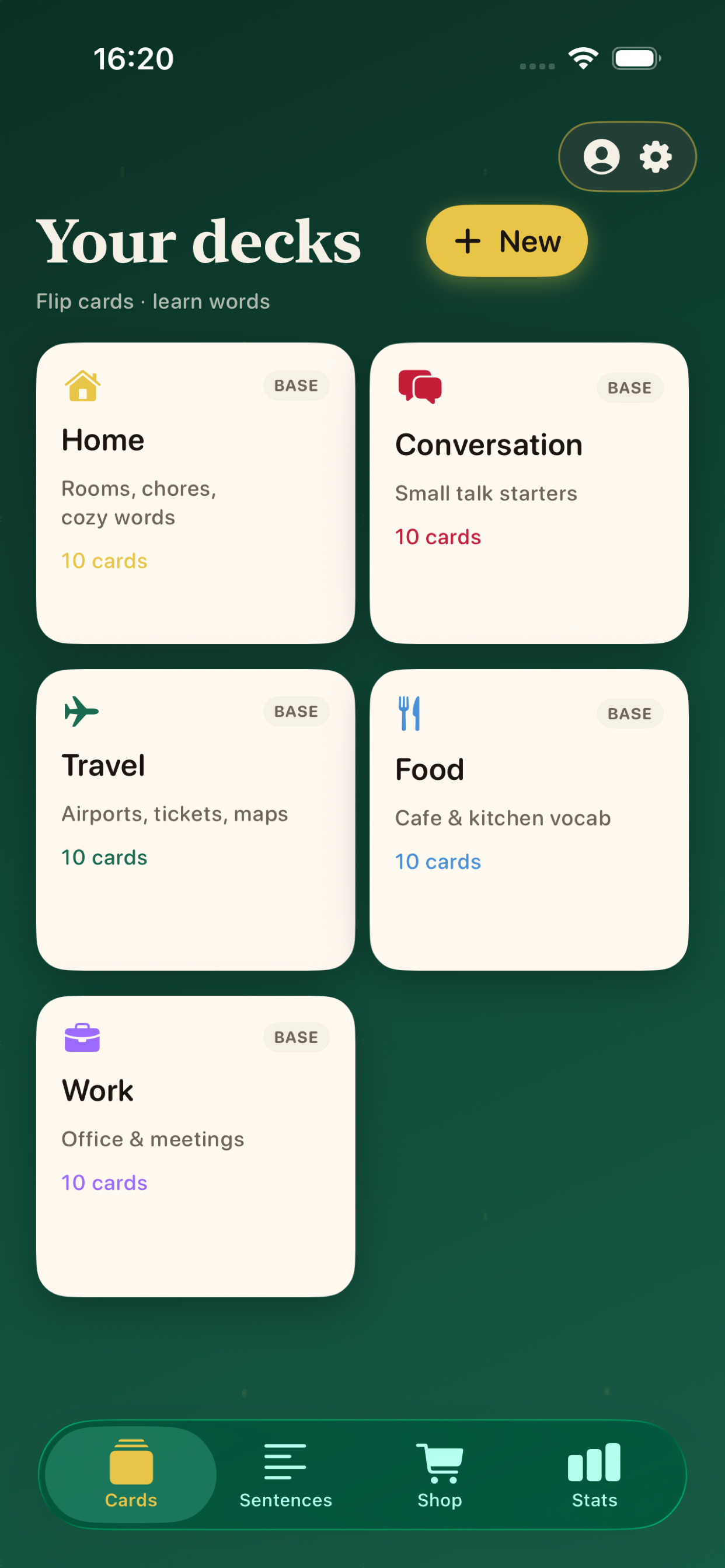 TrickCard deck screen